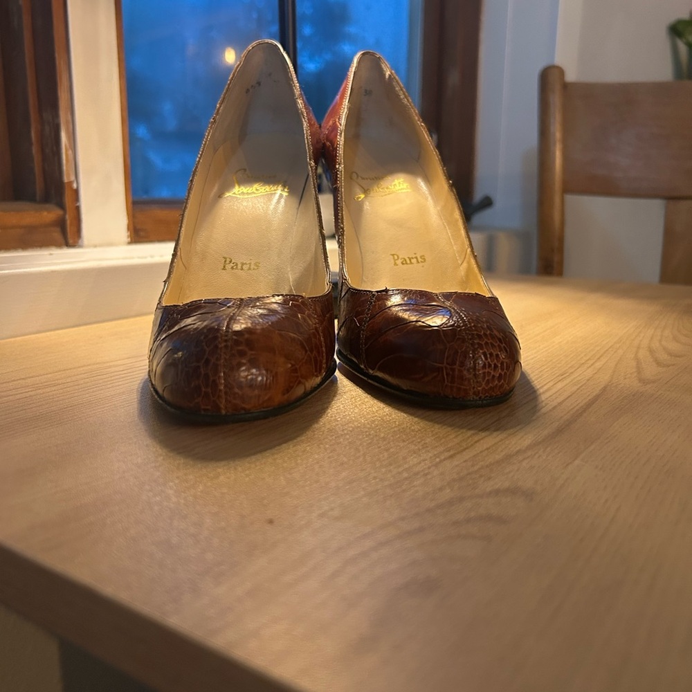 Louboutin, patent leather red sole heels, size 38